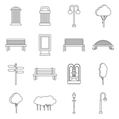 Wall Mural - park icons in outline ctyle. outdoor elements set collection vector illustration