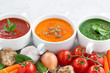assortment of vegetable cream soups and ingredients