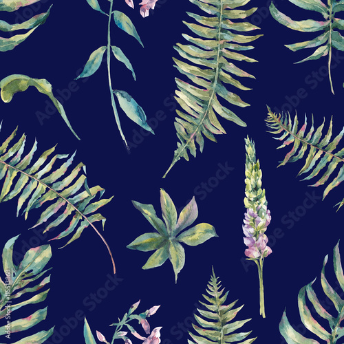 Foto-Schiebegardine Komplettsystem - Tropical watercolor leaf seamless pattern (von depiano)