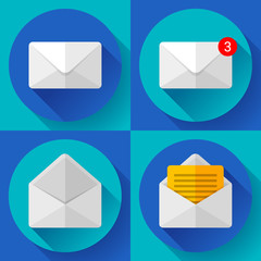 Wall Mural - Set Mail Icon Open Envelope new letter message notification Flat 2.0 design.