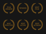 Fototapeta  - Film academy awards winners and best nominee gold wreaths on black background.