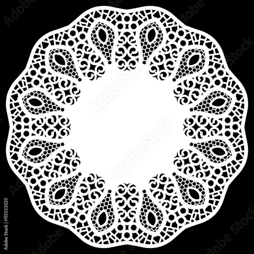 Lace round paper doily, greeting element package, doily a template for cutting, lace pattern