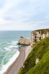 Canvas Print - The beach and stone cliffs in Etretat, France