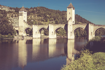 Sticker - The Valentre bridge in Cahors town, France