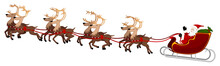 Vector Illustration Of Santa Claus In Flight With His Eight Reindeer.