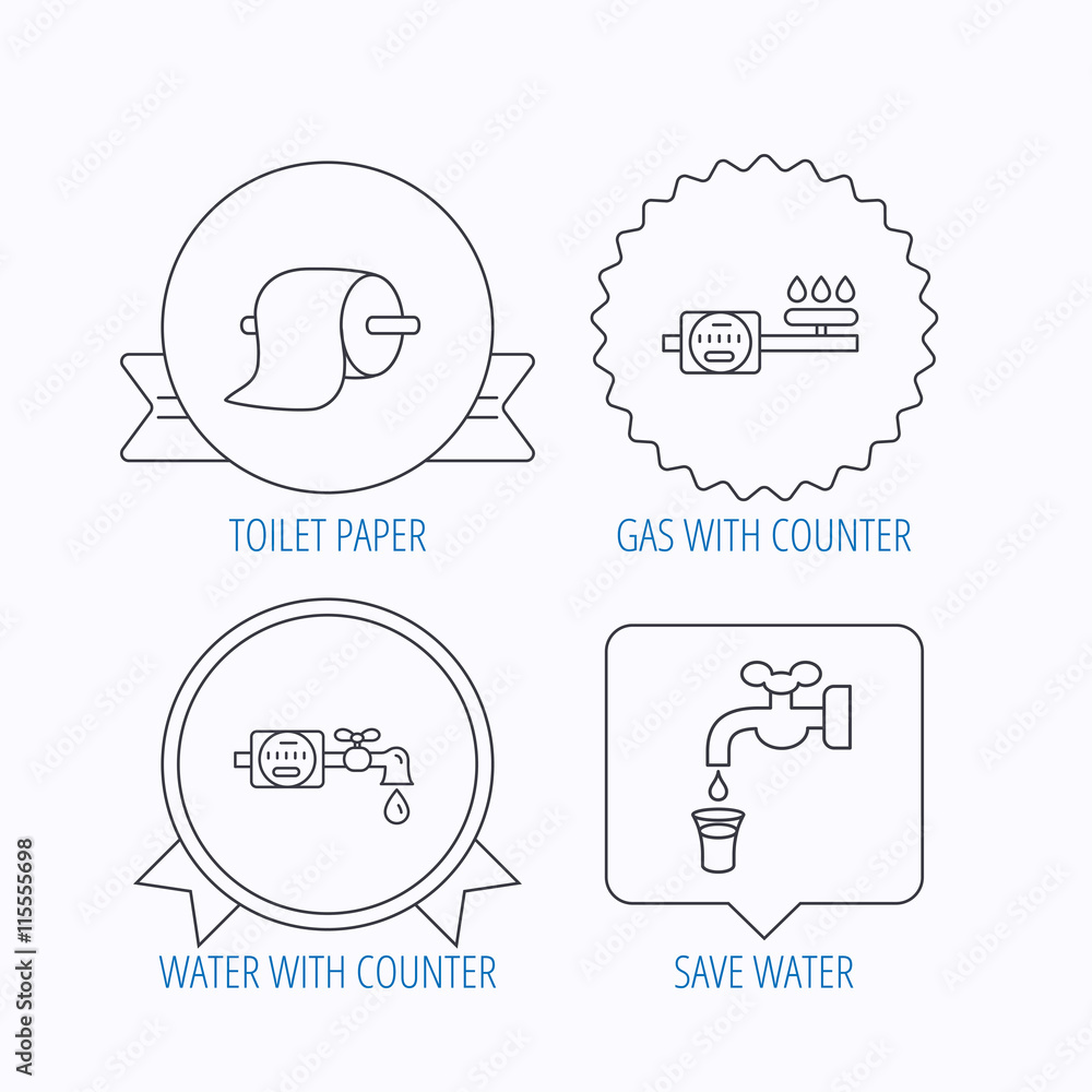 Toilet paper, gas and water counter icons. Stock Vector | Adobe Stock