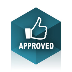 Poster - approved blue cube icon, modern design web element