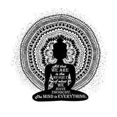 Isolated Buddha Silhouette And Mandala Design.