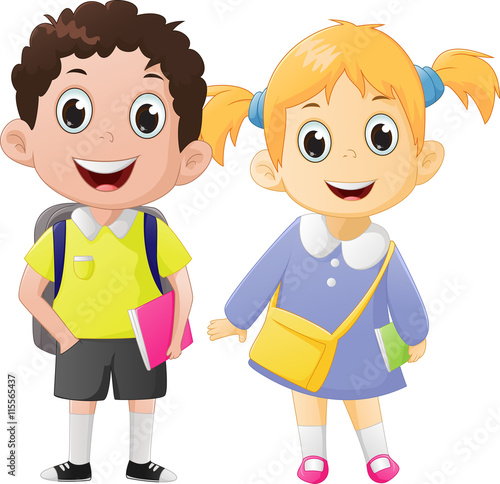Happy Boy And Girl Ready To Go Back To School Stock Vector Adobe Stock