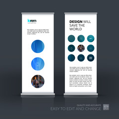 Wall Mural - Vector set of modern Roll Up Banner Stand Design with blue round