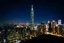 View Of Taipei 101 And The Taipei Skyline At Night, From Elephan