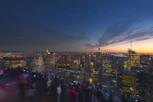 USA, New York State, New York City, Manhattan, View Of Cityscape From Top Of Rockefeller Center At Dusk