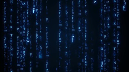 Wall Mural - blue alphabet matrix rain. seamless loop animation. 4k uhd (3840x2160)