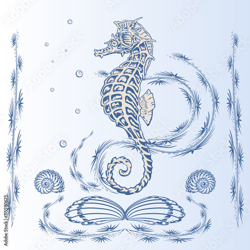 Ocean Underwater World Drawn In Line Art Style Ocean Fish And Plants Coloring Book Page Design For Adults And Kids Stock Vector Adobe Stock