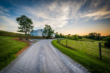 Dirt Road And Farm At Sunset, Near Jefferson In Rural York Count