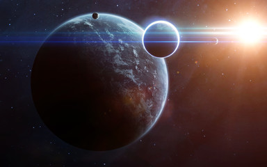 universe scene with planets, stars and galaxies in outer space showing the beauty of space explorati