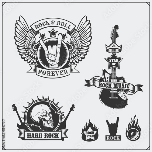 Rock n Roll music symbols labels logos and design Rock n Roll music symbols labels logos and design