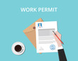 work permit hand sign a paper document with stamp and coffee vector graphic