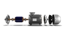 Electric Motor In Disassembled State 3d Render On A White Backgr