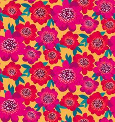 Wall Mural - bright pink and red decorative camellia flowers seamless pattern