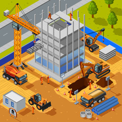 Wall Mural - Construction Of Multistory Building Isometric Concept