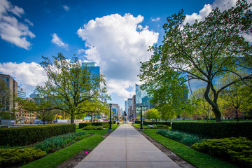 Sticker - Trees and gardens along a walkway at Queen's Park, in Toronto, O