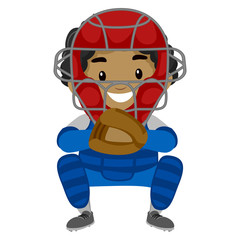 Vector Illustration of a Kid Boy Baseball Player Catcher