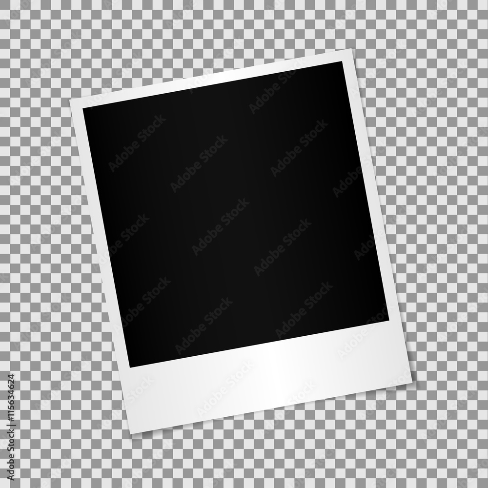Blank photo polaroid frame with adhesive tape isolated on transp - obrazy, fototapety, plakaty 