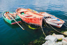 Colorful Old Wooden Fishing Boats