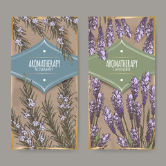 Wall Mural - Two labels with lavender and rosemary color sketch.