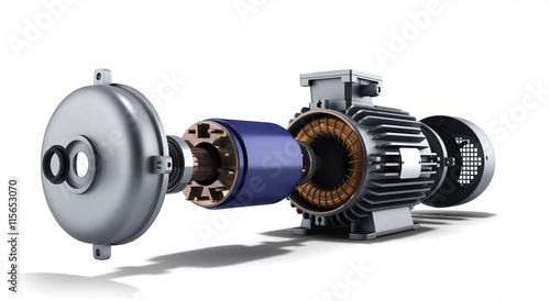 Fotomural electric motor in disassembled state 3d illustration on a white