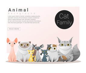 Wall Mural - Cute animal family background with Cats, vector , illustration