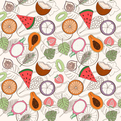 Wall Mural - Seamless exotic fruit pattern