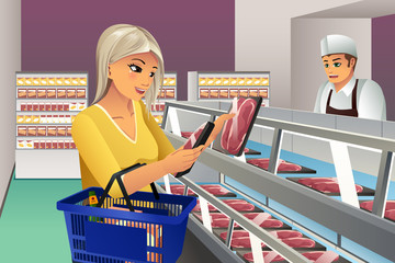 Wall Mural - Woman Choosing Frozen Meat