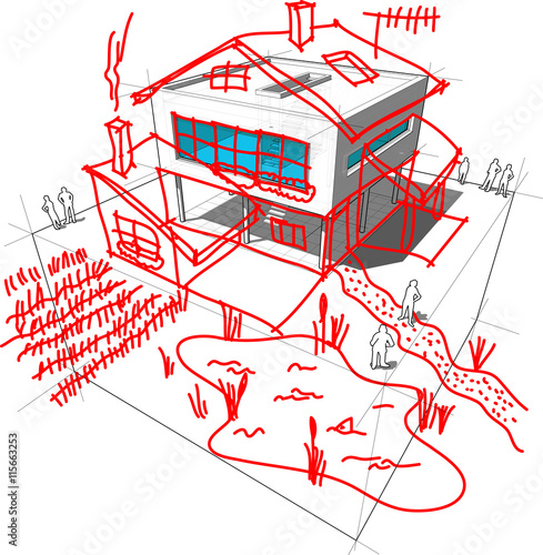 Fotografie, Obraz diagram of a possible modern house or villa redesign when creating a pseudo ro