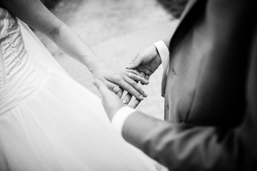 Wall Mural - Wedding couple hands with rings