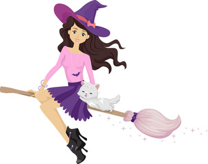 Canvas Print - Teen Girl Witch Cat