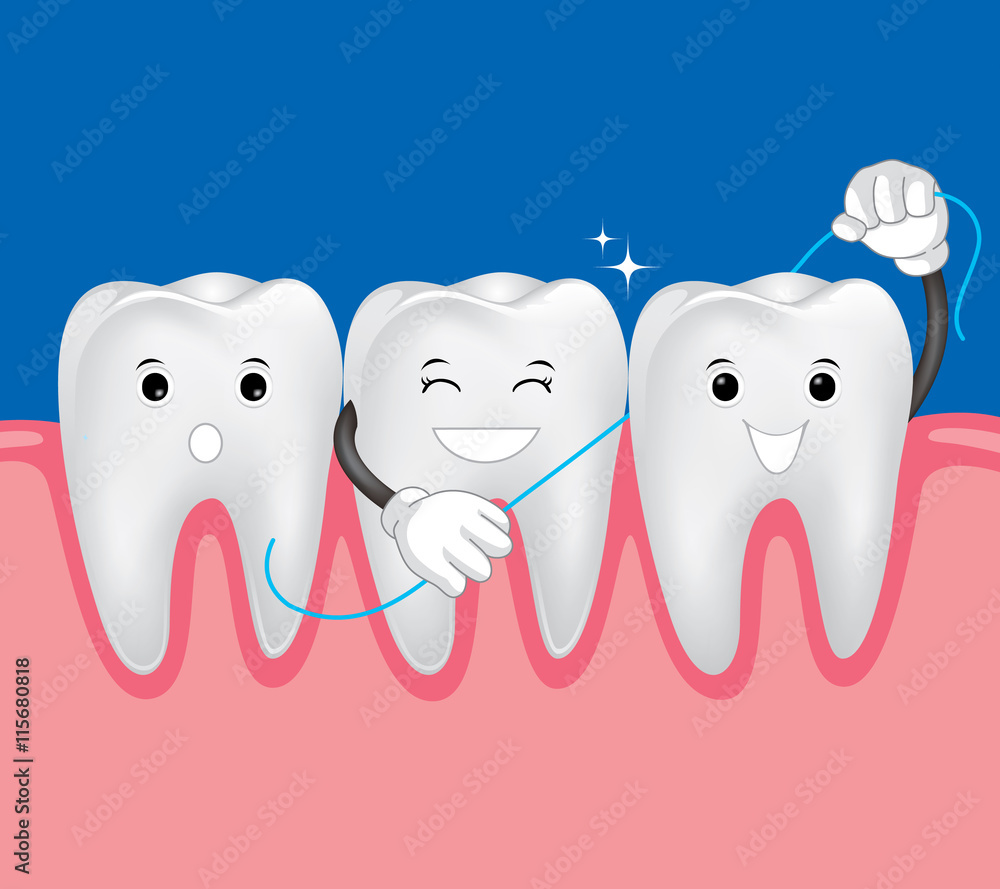 Teeth with dental floss for healthcare. dental care concept ...