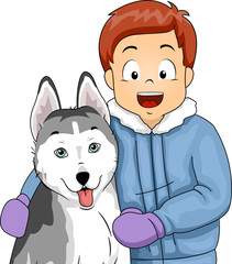 Wall Mural - Kid Boy Pet Siberian Husky