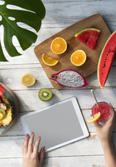 Wall Mural - Mockup Copyspace Summer Fruits Digital Tablet Concept