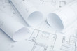 © worldwide_stock - architectural drawing paper rolls of a dwelling for construction