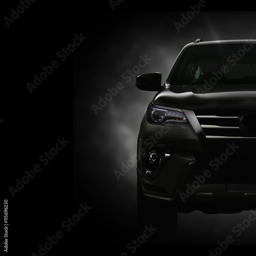 SUV Car on Black Background with Smoke Effect Wallpaper Mural