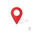 © vladwel - Flat red pin marker vector icon. Modern plan pointer banner logo template. GPS navigation indicator flag system pin illustration isolated