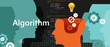 © bakhtiarzein - computer algorithm science problem solving process with programming language code concept light bulb and gear