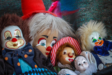 Color picture of clown puppets close-up