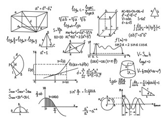 hand drawn geometry formulas science knowledge education.