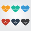 © qoolio - Heart rate. heart rhythm, electrocardiogram icon. House building symbol colorful flat icons on light background.