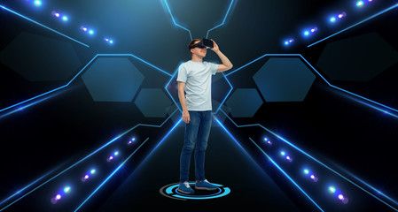 Wall Mural - happy man in virtual reality headset or 3d glasses