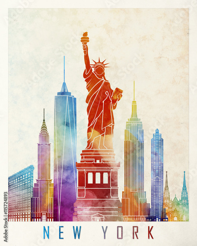 Plakat Plakat akwarela zabytki Nowego Jorku