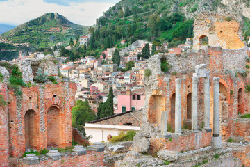 Wall Mural - Greek Theater of Taormina, Sicily, Italy